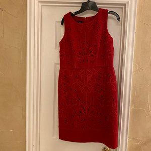Talbots Sleeveless Red Embroidered Sheath Dress